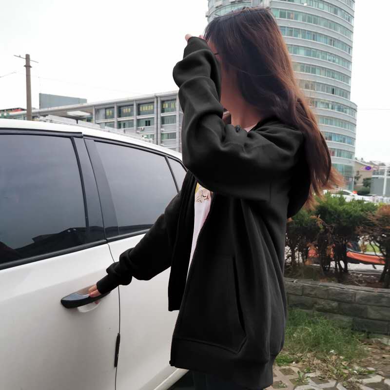 Custom Logo Spring Autumn Casual Stylish Oversize Solid Drop Shoulder French Terry Zipper Up Loose Fit Plain Hoodie for Women