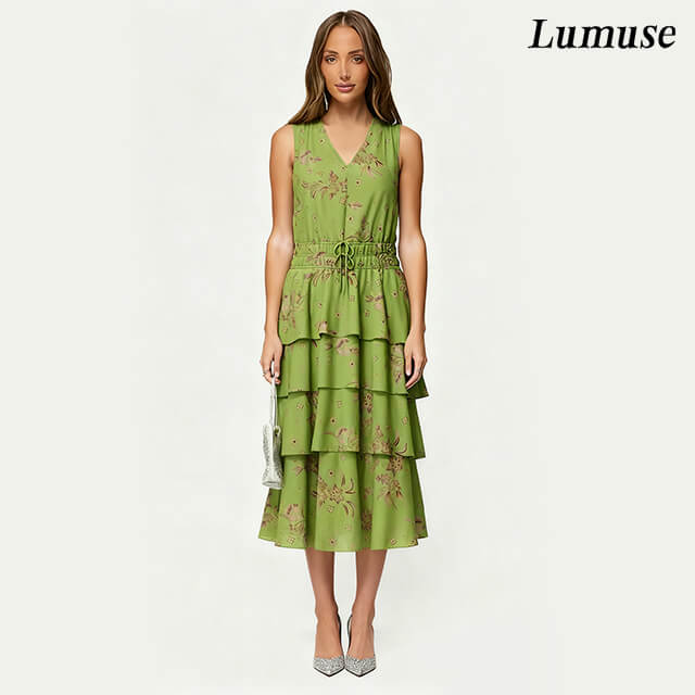 Sage Green Ruffled Midi Dress