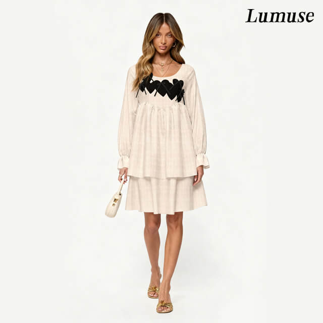 Cream Long-Sleeve A-Line Dress